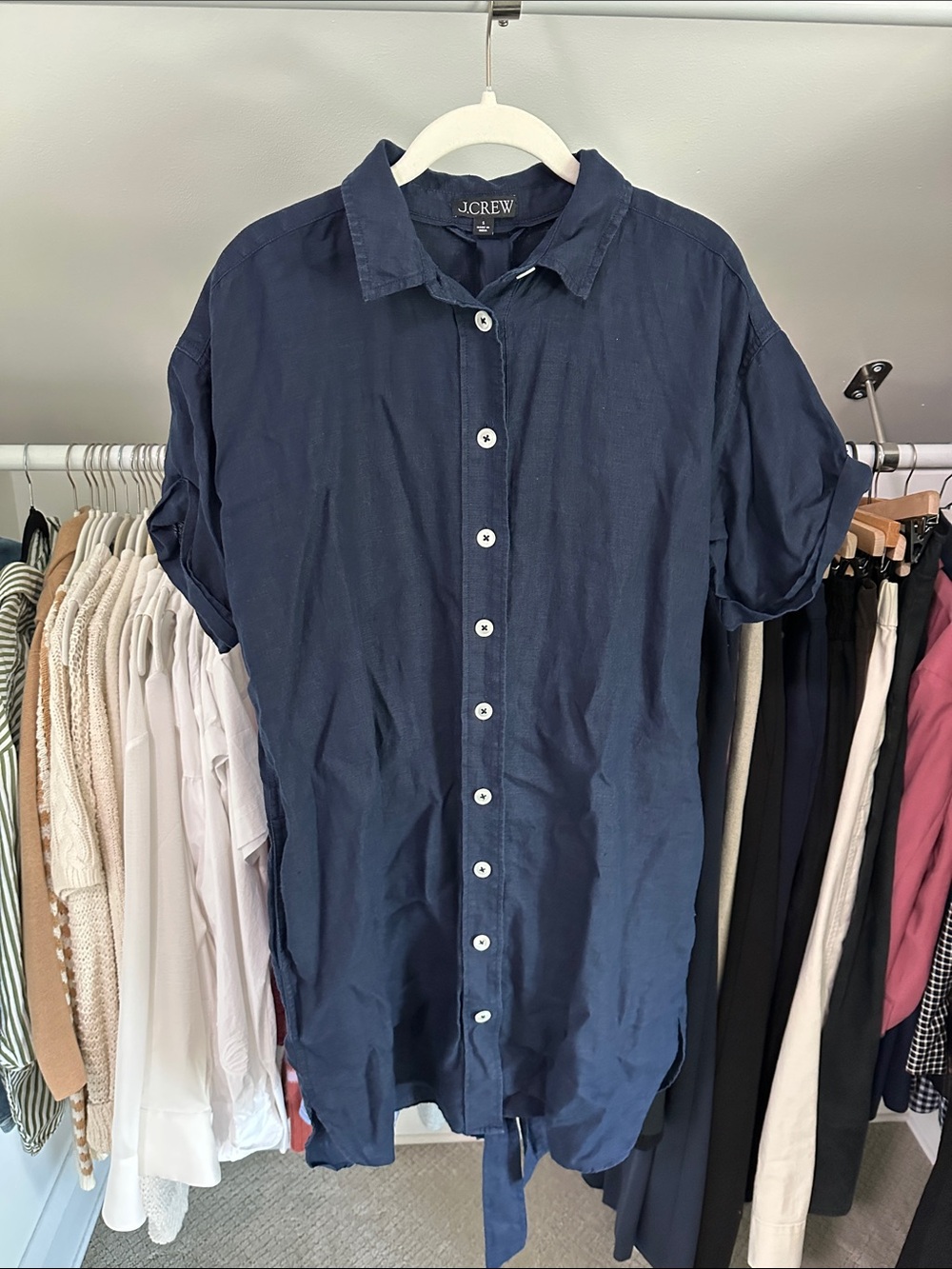 J. Crew Navy Linen Button-Down Dress
